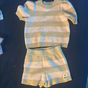 Pink and tan Striped Knit Matching Set